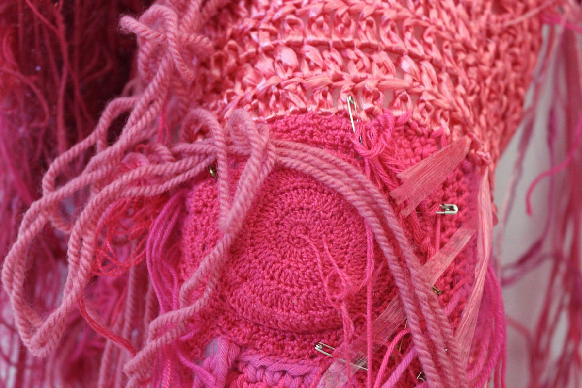 Sara Al Haddad, self portrait, 2011, yarn, pins and cotton, variable dimensions